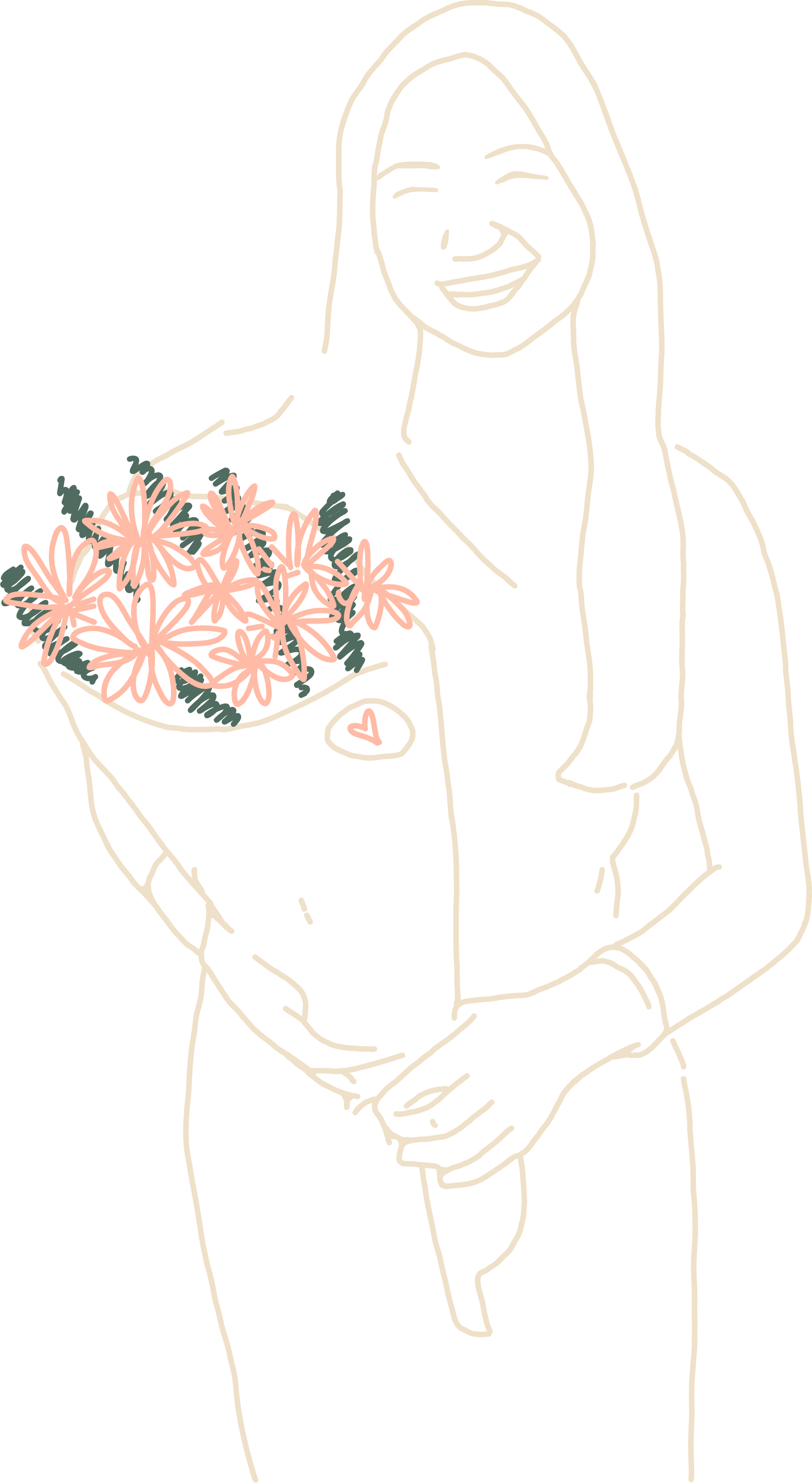 Sketch of Ashley holding flowers